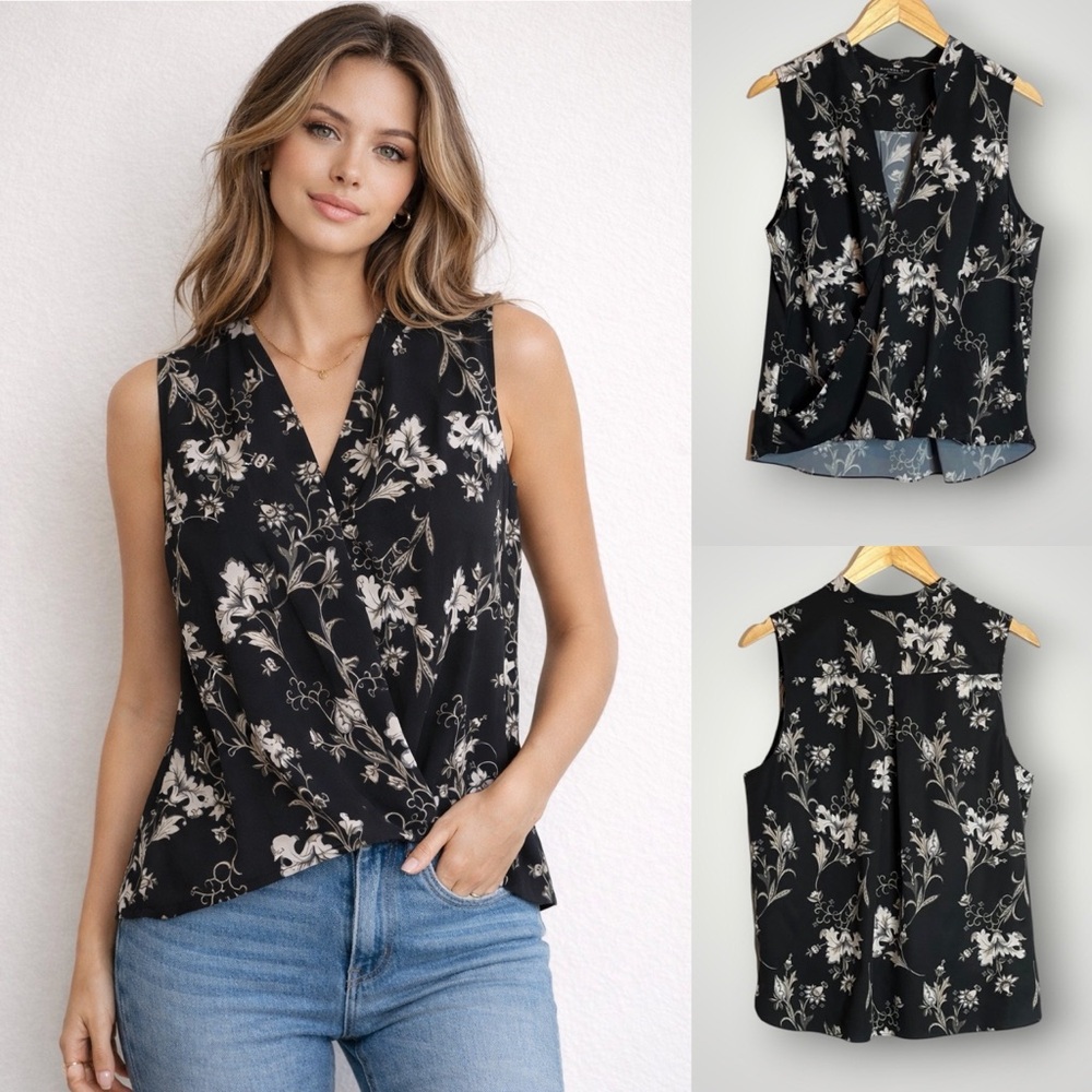 Rachel Roy Reza Floral Faux Wrap Top Womens Size Medium Sleeveless High Low Hem